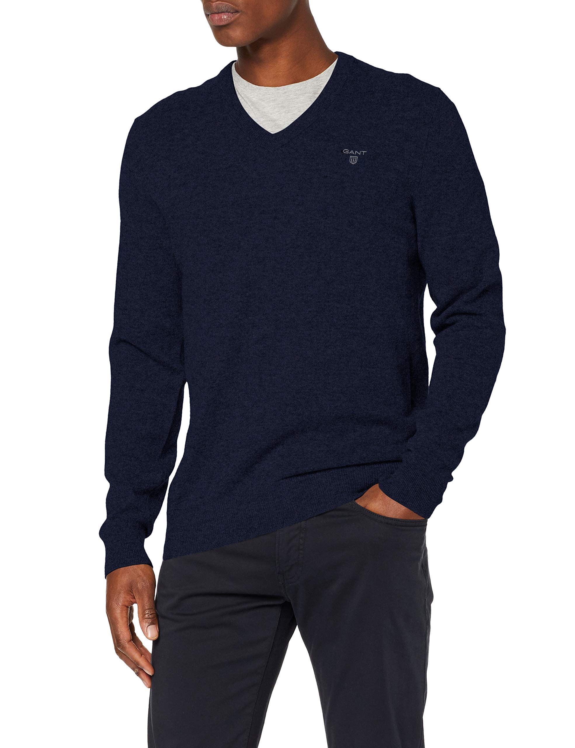 GANT Extrafine Lambswool V-Neck, Dark Navy Melange, XXXL
