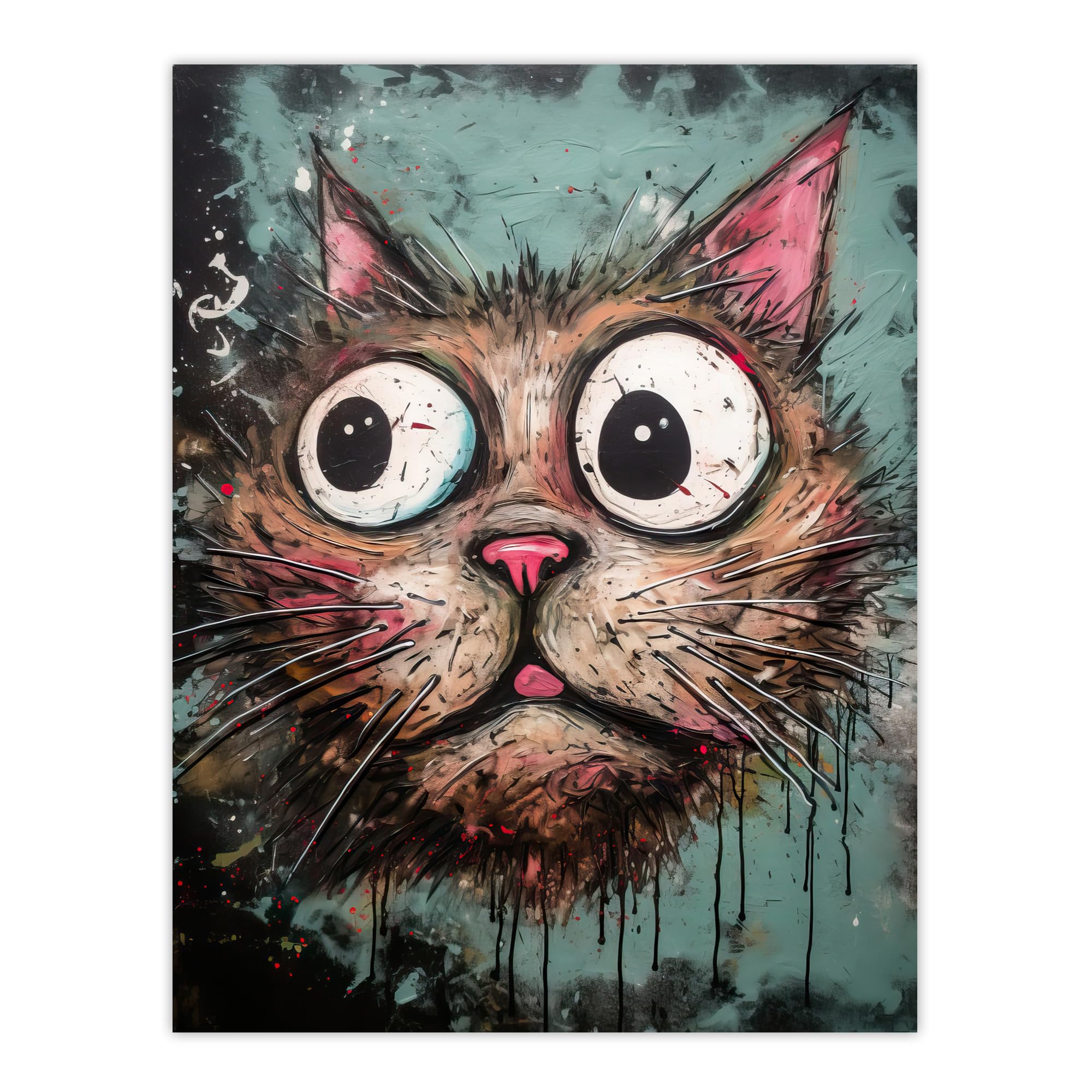 Artery8 Graffiti Street Art Bug Eyed Cat Artwork By Tom Jones Extra Large XL Wall Art Poster Print, Unframed 24X32", 81L x 61W cm