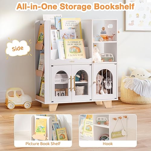 Miniatura 7 de ROBUD Organizador de almacenamiento de juguetes, organizadores y almacenamiento de juguetes todo en uno, estantería de madera para niños con 6