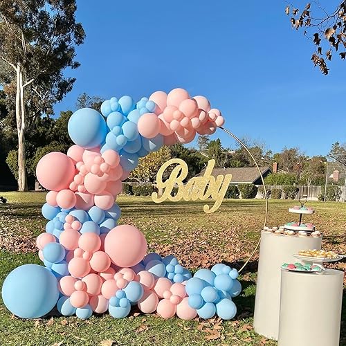 Miniatura 5 de Kit de arco de globos rosa y azul, 100 piezas de guirnalda de globos azul claro y rosa macarrón para revelación de género, globos de diferentes