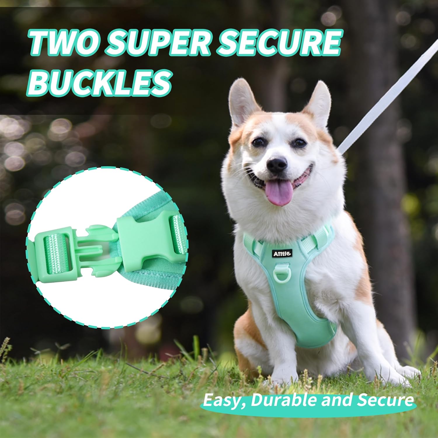 AIITLE Comfortable Dog Harness for Walking - Lightweight Pet Harness with 2 Leash Clips and Soft Padded Handle, Adjustable No Pull Pet Supplies for Puppy Small Dogs Green XS