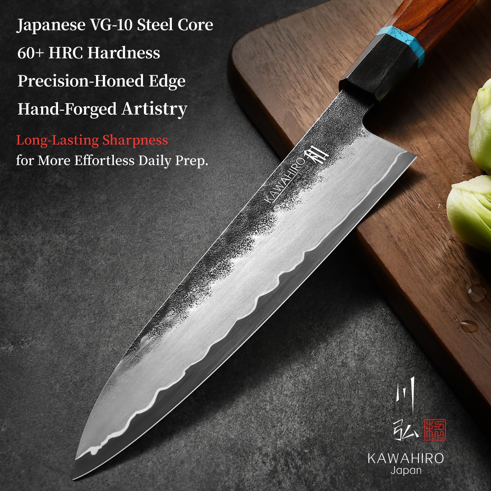 KAWAHIRO 8.27 Inch Japanese Chef Knife, Hand-Forged VG10 for Precise Cuts — Amazon image 3