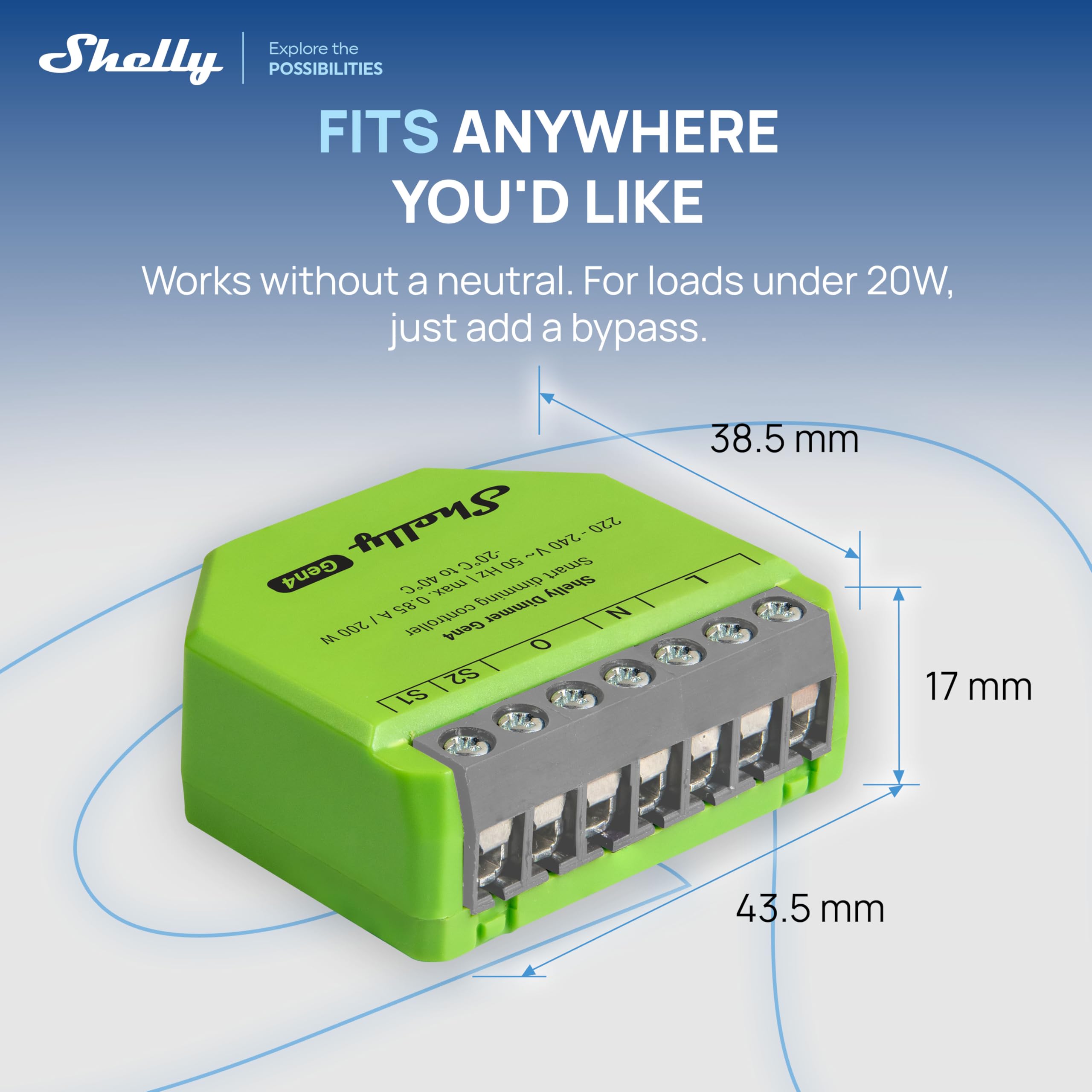 Shelly Dimmer Gen4 - Dimmer Smart WiFi, Certificato Matter, Per Luci Dimmerabili, Interruttore Zigbee, LED Strip, Timer, Senza Neutro, Nessun Hub Richiesto, Alexa, Google Home e Apple HomeKit