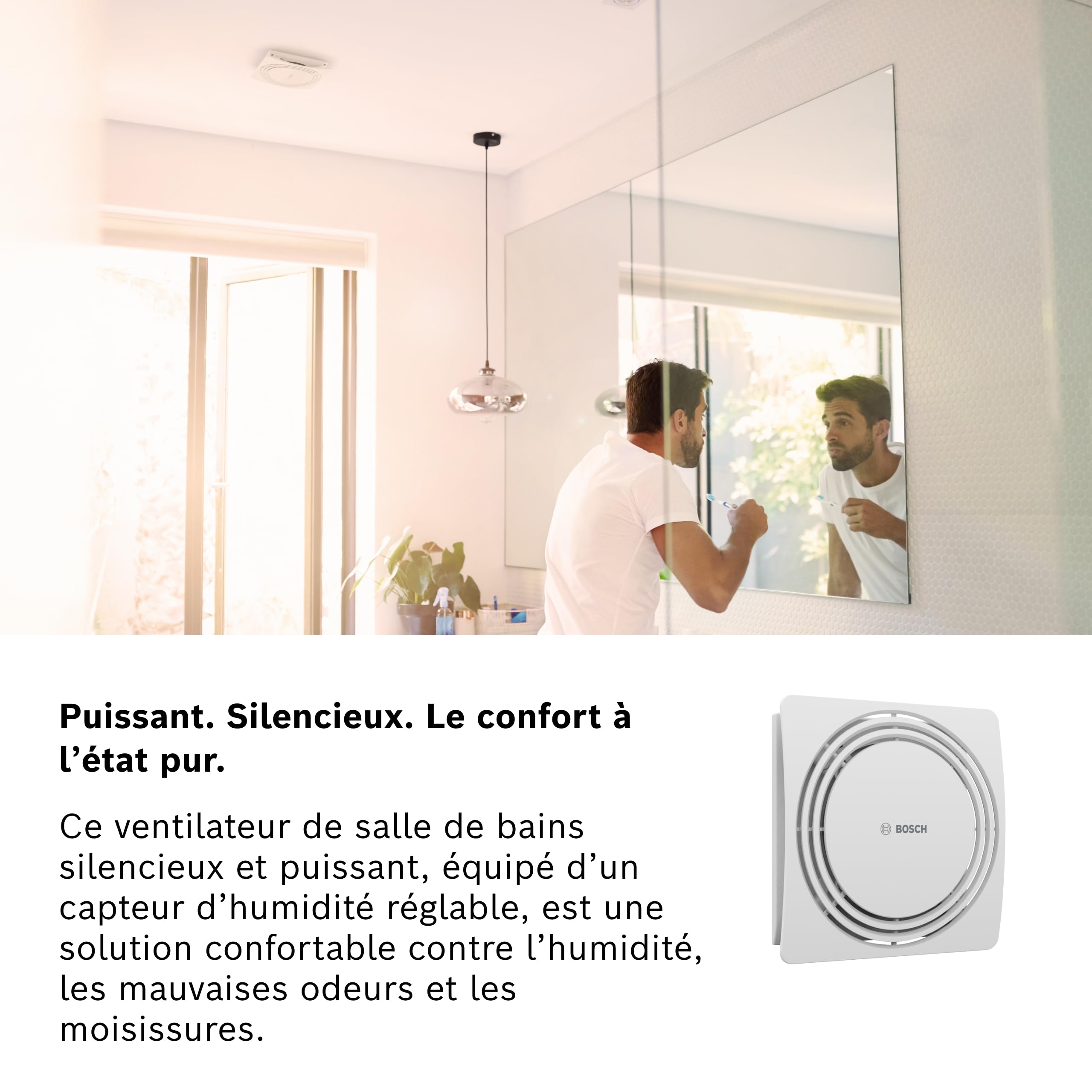 Bosch Ventilateur Silencieux de Salle de Bain 1900 DH 125mm - Pour la Salle de Bains et des Toilettes, contre l'Humidité et la Moisissure – Avec Capteur d'Humidité et Minuterie – Diamètre 125 mm