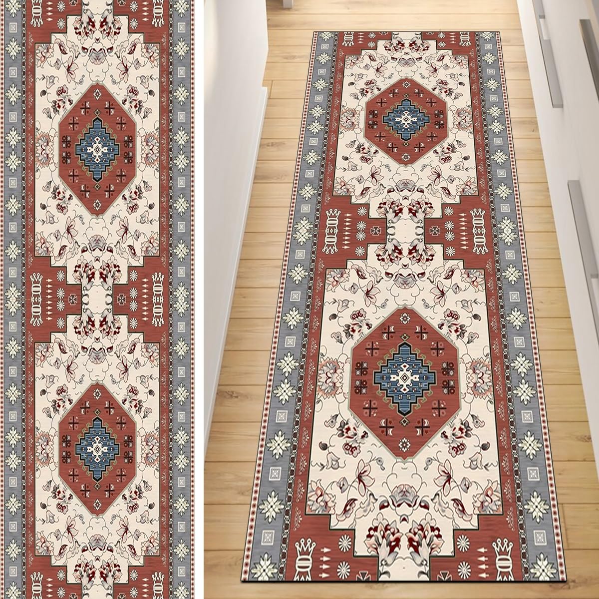 Alfombra de pasillo beige de 50x120 cm lavable y antideslizante para cocina
