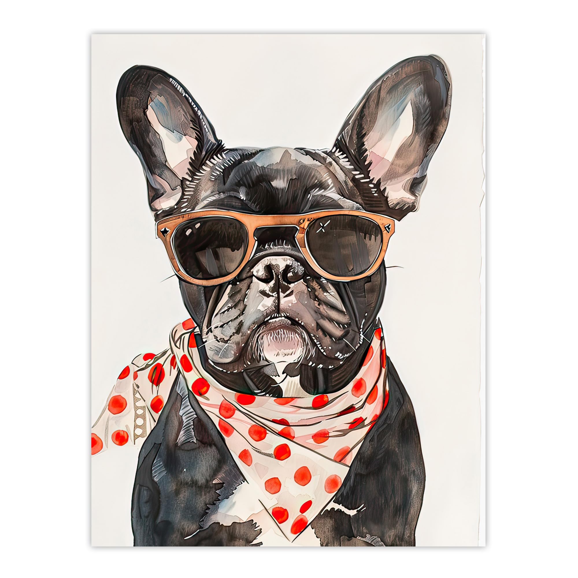 French Bulldog Wall Art Print - Dog Lover Gift - Sunglasses Bandana - W24 x H32 inch - Artery8