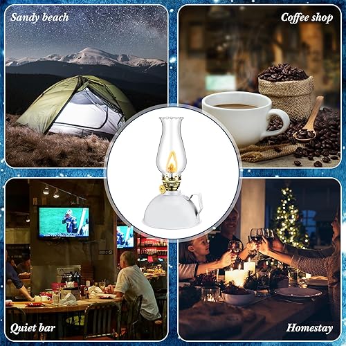 Miniatura 10 de Lámpara de aceite de 2 piezas para interiores, lámpara de queroseno para interiores, lámparas de aceite de vidrio de metal para interiores, lámpara