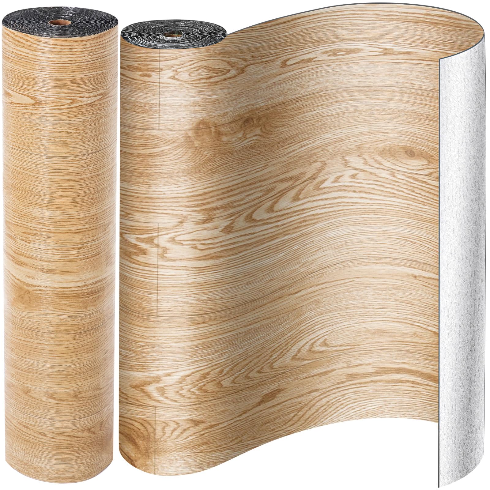 ( Incomplete) 2 Rolls Nature Wood Peel and Stick Vinyl Flooring Tiles 23.6x393.7 Inch Vinyl Floor Tiles Linoleum Vinyl Plank Flooring Coverings Waterproof Wear for DIY Installation Room Office Kitchen