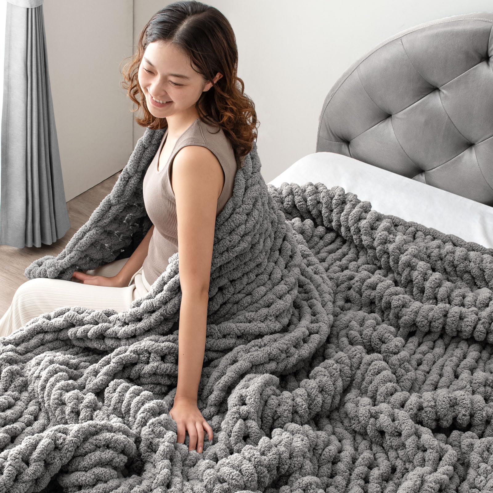 Amazon｜タンスのゲン ブランケット 手編み【moket 】セミダブル