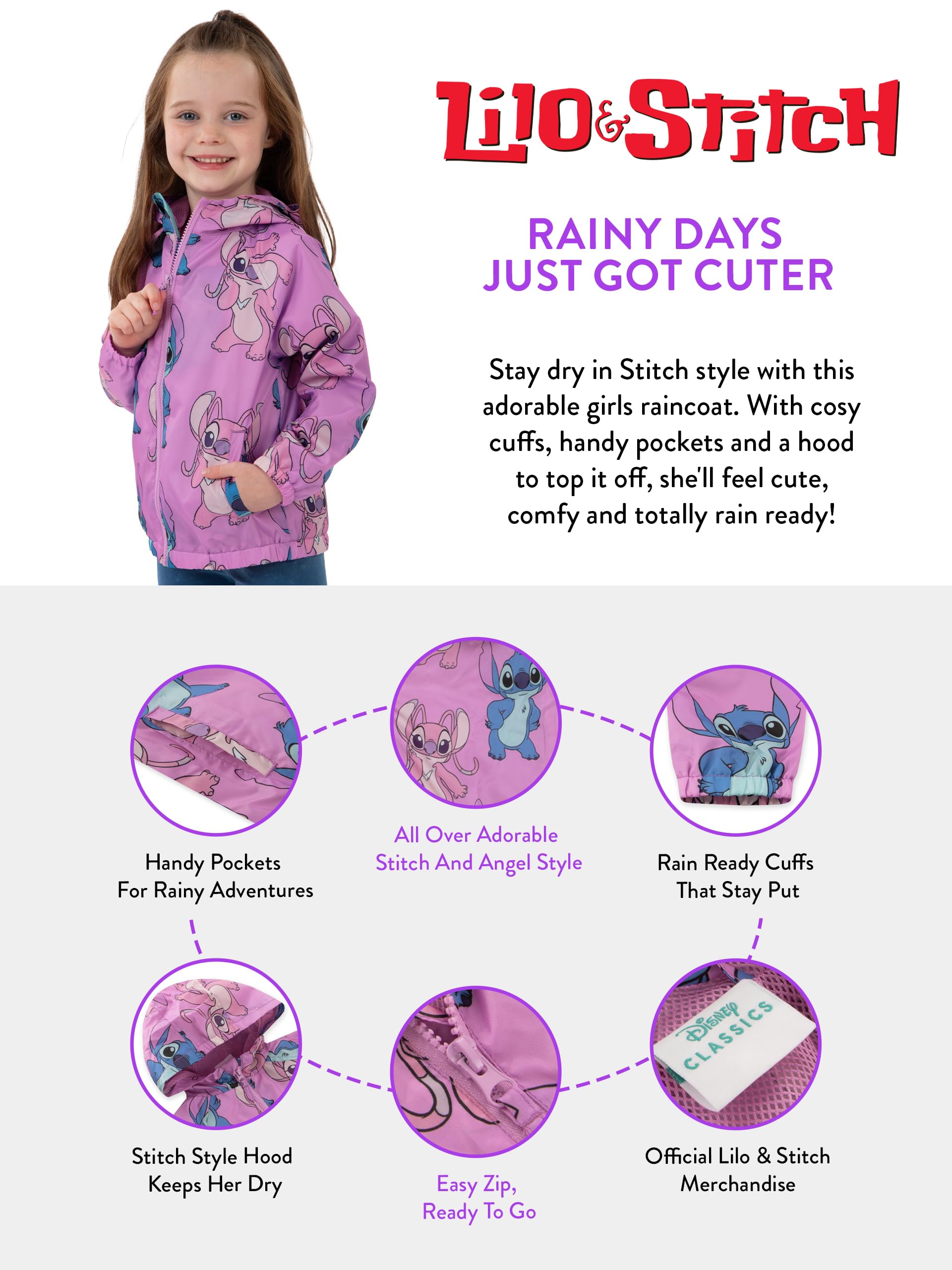 Disney Stitch Veste, Imperméable Fille Lilo Et Stitch, Manteau De Pluie Fille, Imperméable Enfant Angel