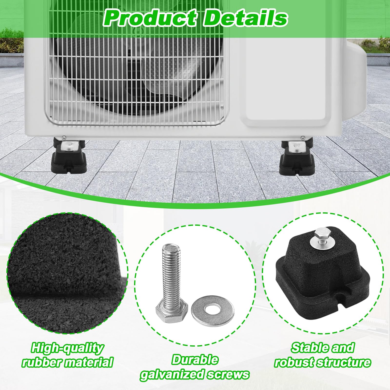 4Pcs Base Ammortizzante in Gomma, Piedini Ammortizzanti Antirumore, Supporti Pavimento Antivibranti,Basi Ammortizzatori Condensatori per Unità Esterna Mini Split, Aria Condizionata, HVAC, Pompa Calore