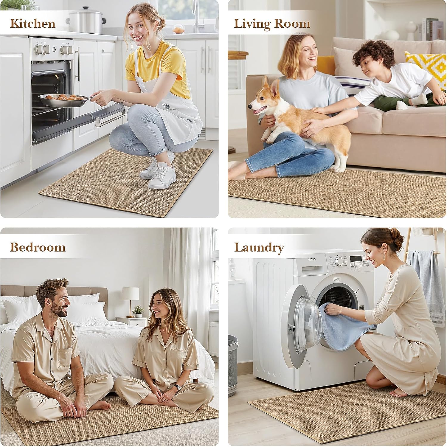 Kitchen Rugs and Mats, Non Slip Washable Set of 2 PCS, Absorbent Kitchen Mats for Floor, Kitchen Runner Rug, Rubber Backing, for Kitchen Decor, Front of Sink(Khaki, 20’’x 32’’+ 20’’x 47’’)