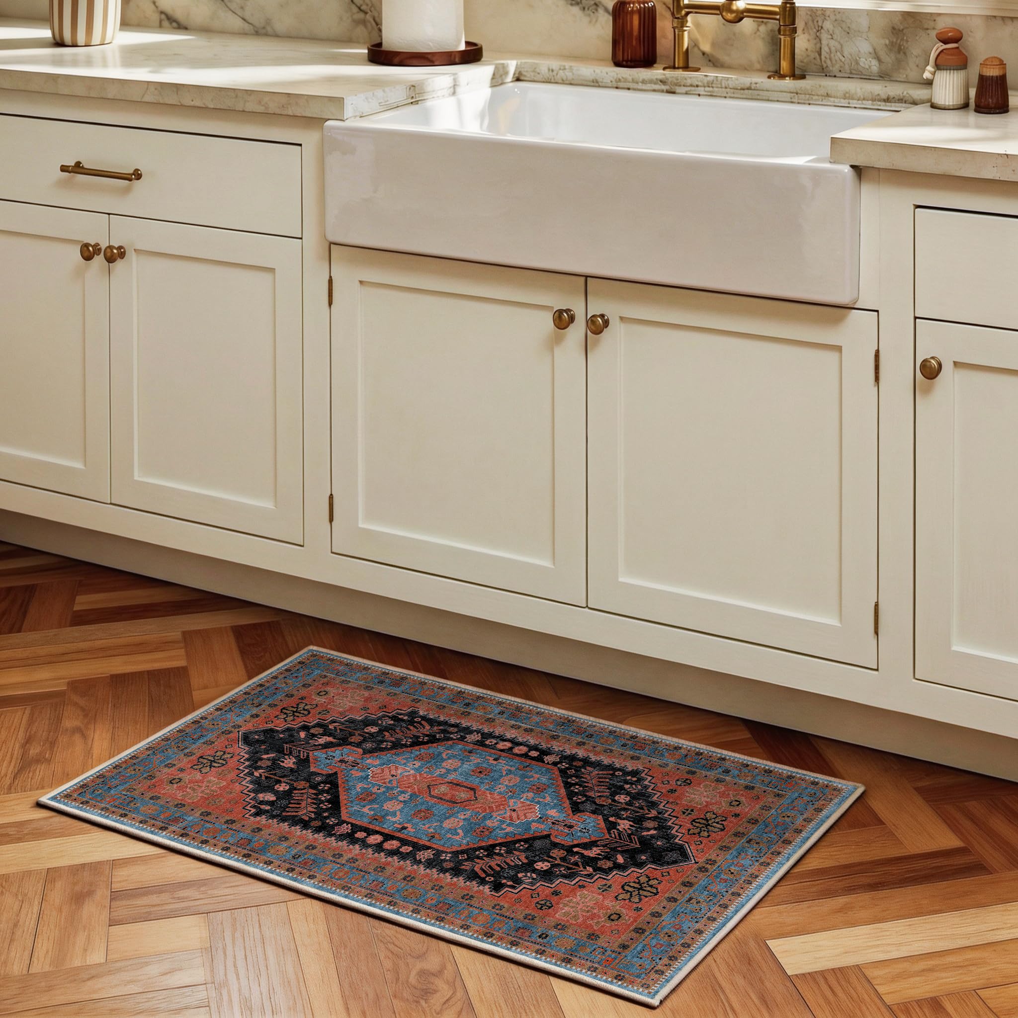 Decoranddecor Traditional Bathroom Rugs, 60x90cm – Washable, Low Pile, Pet Friendly, Modern Contemporary Design Bedroom Easy Clean Durable Carpet – Lunora — image 1