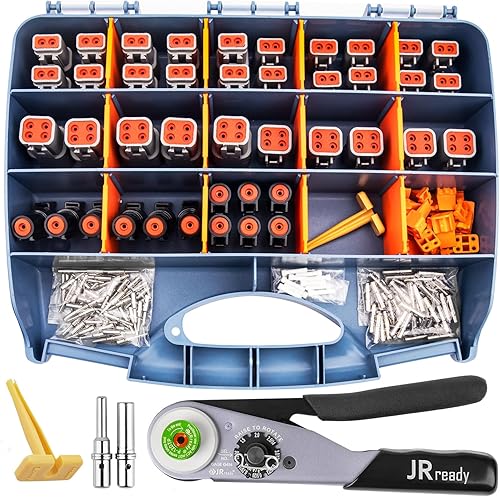 JRready ST6361 Kit de conectores Deutsch, conector impermeable automotriz DTP de 2 y 4 vías, conectores macho hembra DTHD de 1 pin con herramienta