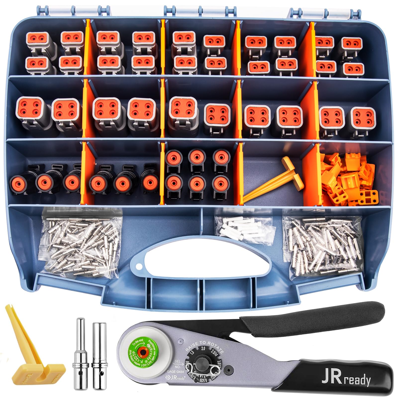 DTP&DTHD Deutsch Connector Crimp Tool Kit ST6361 Contains DTP 2,4 Pin and DTHD 1 Pin Automotive Electrical Connectors with 12# Solid Contacts and Deutsch Crimp Tool,Deutsch pin Kit