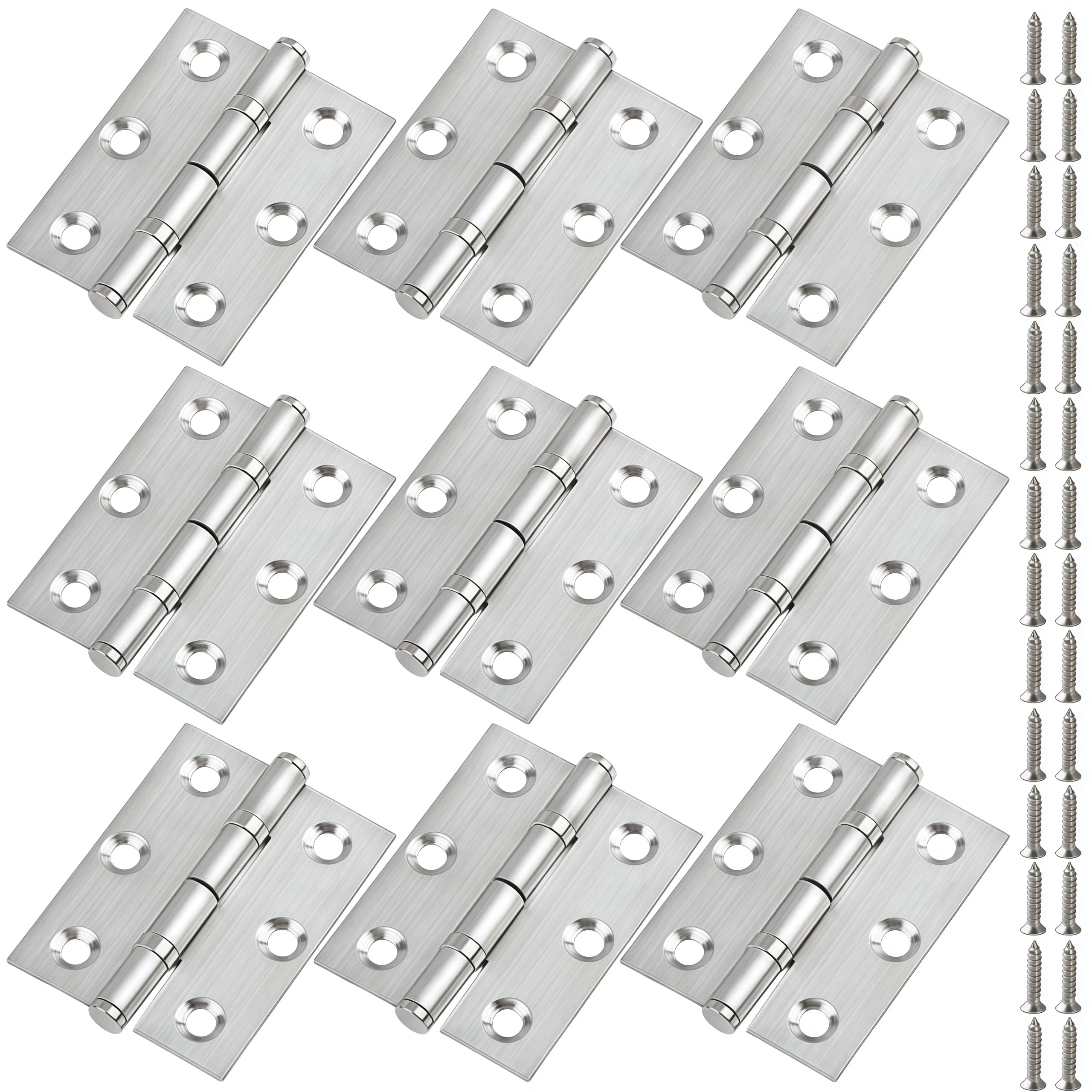 Vbnexyr Regular 9 Pack Stainless Steel Cabinet Folding Hinges For Wooden Doors And Small Cabinets Smooth Opening And Closing Suitable For Jewelry Wooden Items And Chests 2 Inch Stainless Steel With Bearings