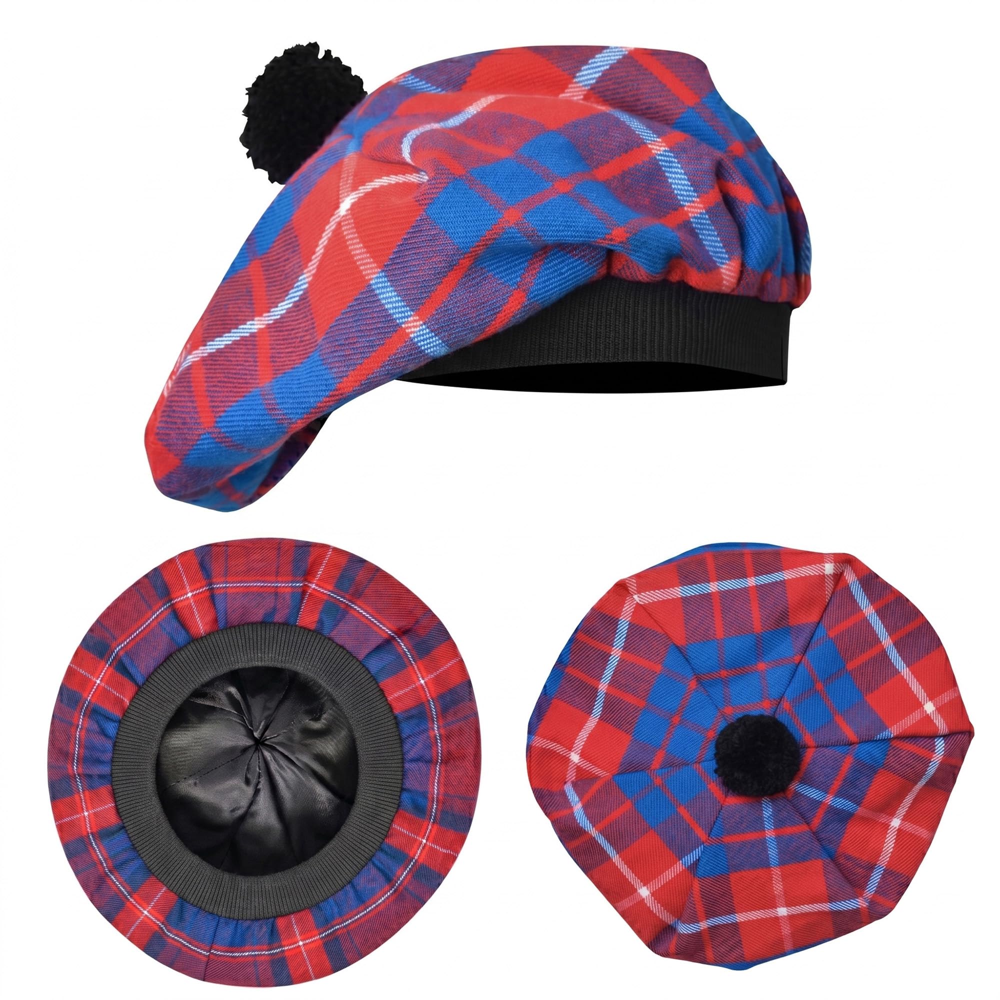 H Highland Redstone Unisex Hamilton Red Scottish Hat Tam O Shanter Scottish Bonnet Tartan Hat Acrylic Wool With Pompom (Uk, Alpha, One Size, )