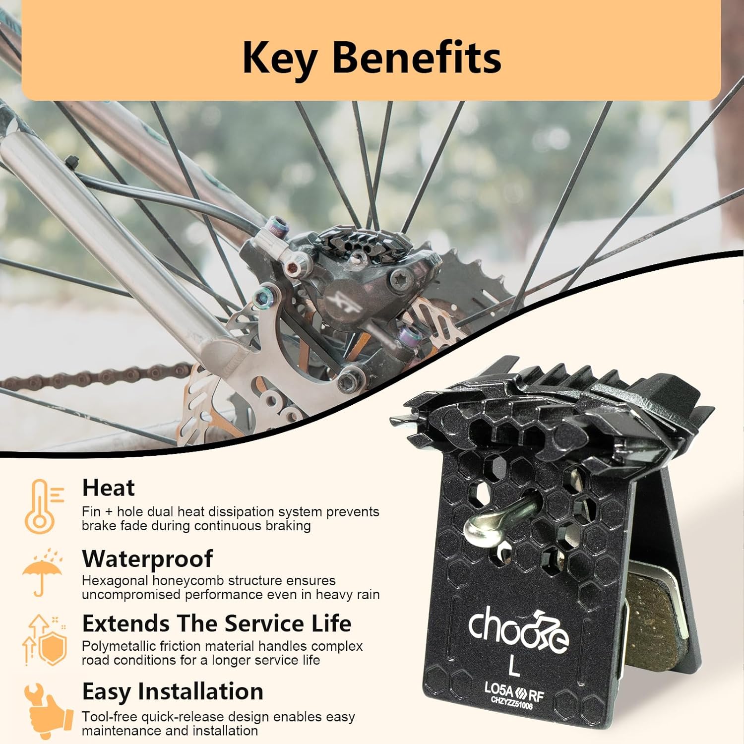 Chooee L05A-RF Disc Brake Pads,Cooling Fin Bike Brake Pads for Shimano L02A L03A L04A,2 Pair Polymetallic Bicycle Brake Pads for Shimano XTR XT SLX DEORE Brake Pad