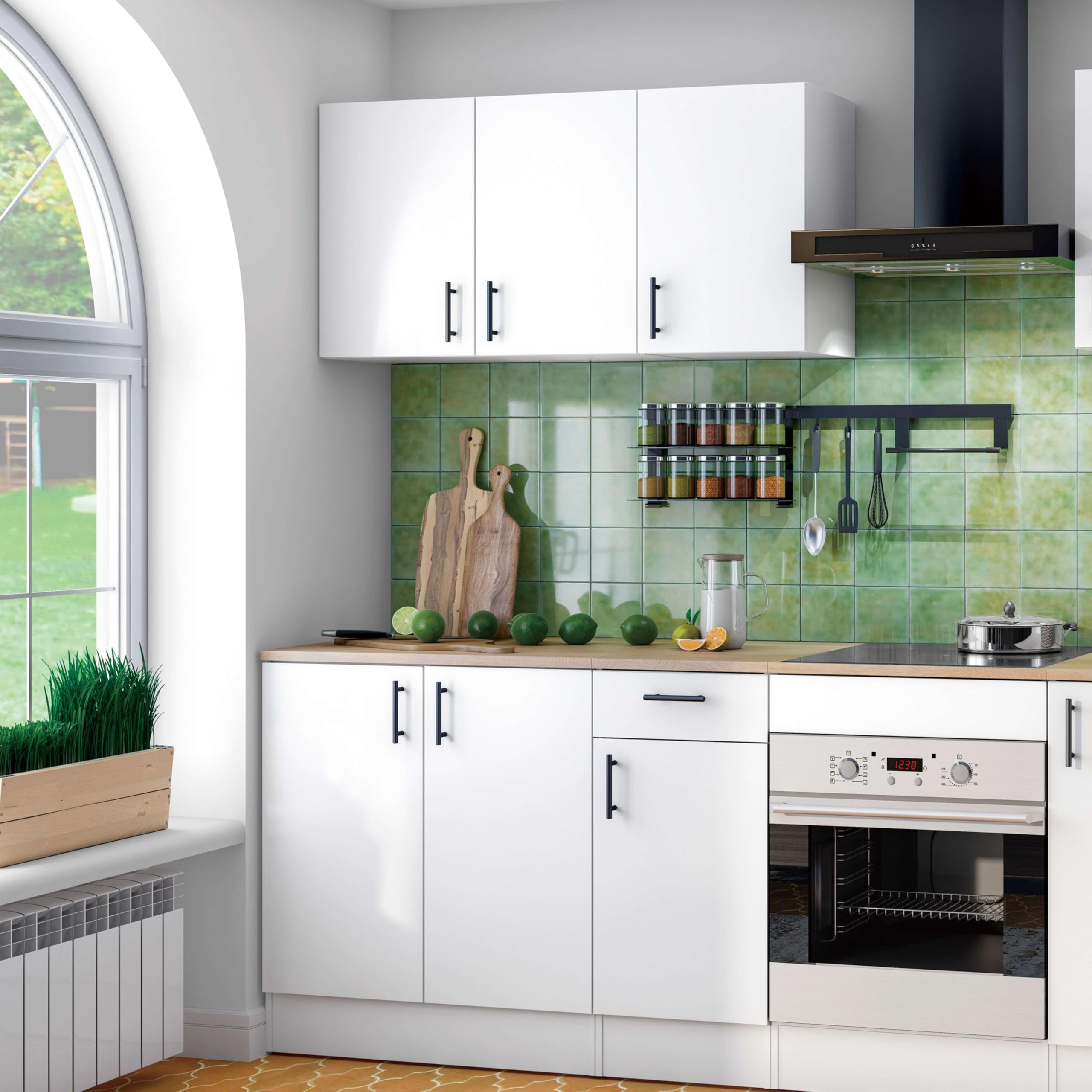 Bricohabitat Módulo Alto de Cocina para Colgar 80 cm Mueble Alto Cocina Suspendido Kira Blanco Brillo 80x59x34 cm