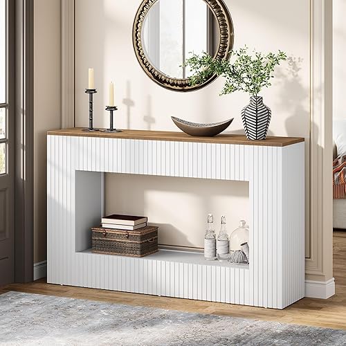 Tribesigns Mesa consola moderna, mesa de entrada de madera de 55 pulgadas con almacenamiento (blanco)