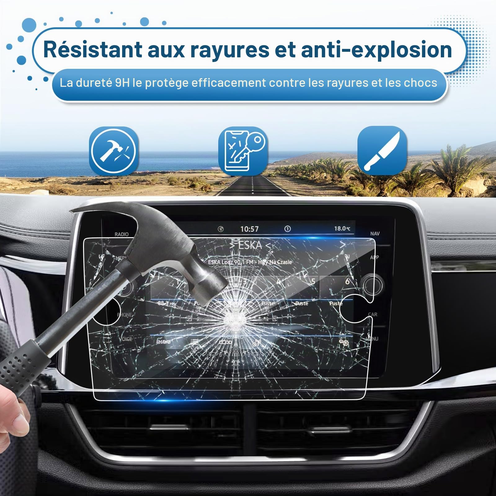 Films de Protection d'écran de Navigation Compatible avec VW T-ROC 2018-2024, T ROC Film Protecteur d'écran en Verre Trempé, 9H Anti-rayures GPS Protection d'écran (8 Pouces)