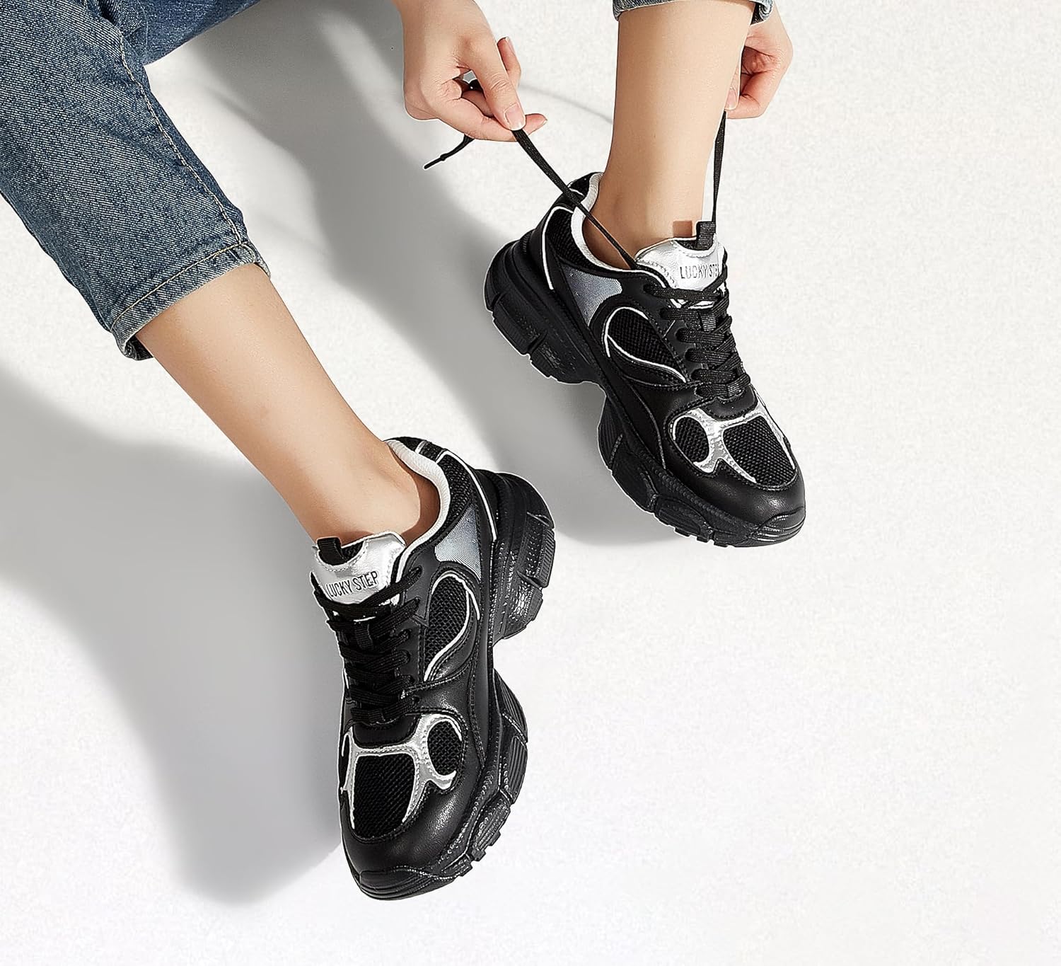 LUCKY STEP Women's Running Shoe Platform Chunky Walking Sneakers Breathable Mesh Comfy Lightweight Fashion Casual Tennis Dad Shoes - Image 2