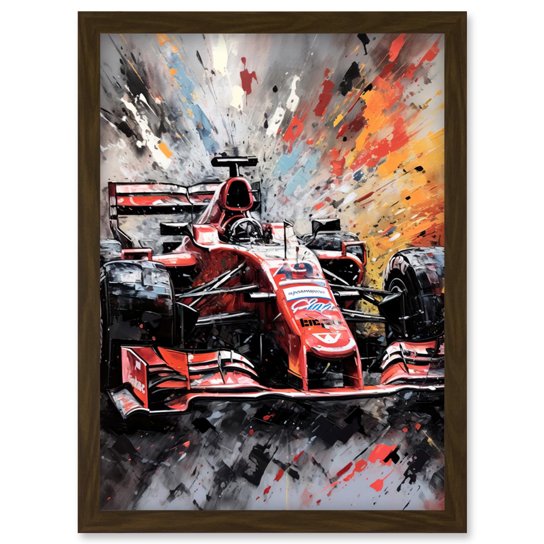 Artery8 Grand Prix Paint Splat Red Race Car Bold Artwork Framed Wall Art Print A4