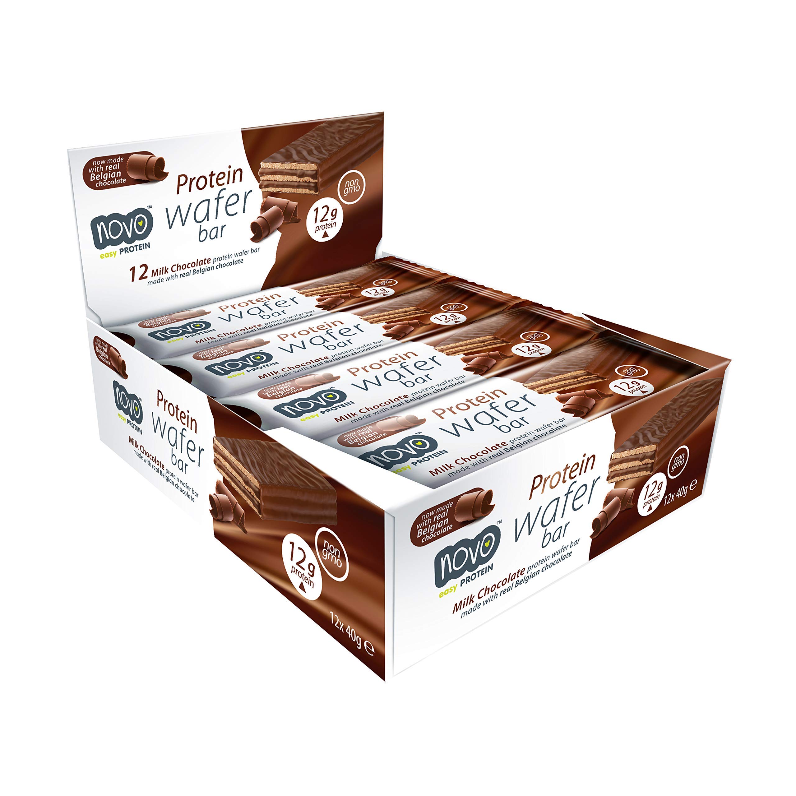 Novo Nutrition Protein Wafer Bar Pack of 12 x 40g Milk Chocolate
