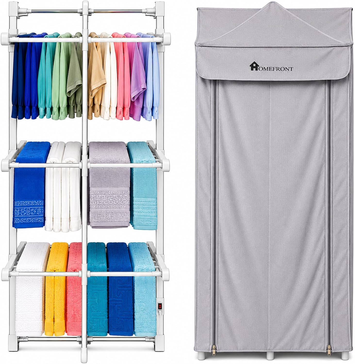 Homefront EcoDry three-tier heated clothes airer with zip-up cover fitted
