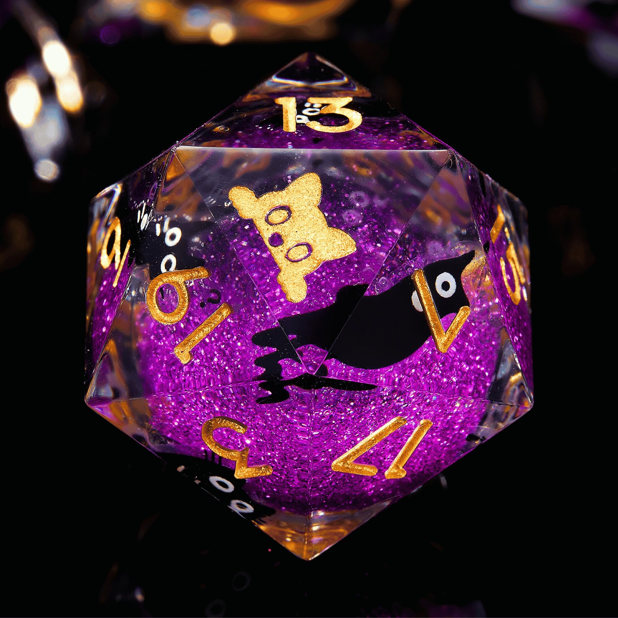 Liquid Core Cat DND Dice Set 7Pcs with Box- Sharp Edge Cute Cat Style Resin Dungeons and Dragons Dice for D&D, Roleplaying Games, RPG, MTG, Table Games D20 D12 D10 D8 D6 D4(Cathead-Purple)