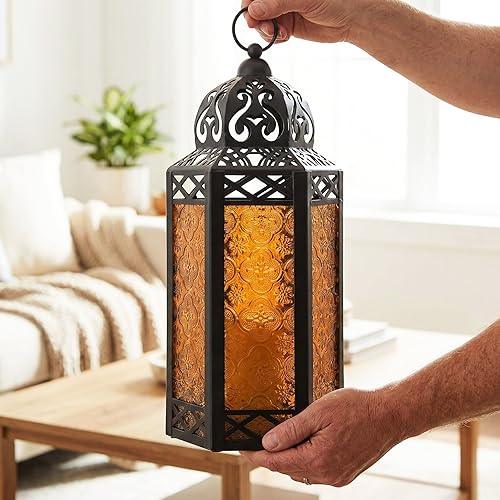 Miniatura 9 de VELA LANTERNS - Juego de 12 portavelas decorativos de metal negro marroquí con luces de hadas LED, para colgar o mesa, decoración del hogar