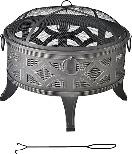 Patio trasero - Anillo de fuego de 32 pulgadas, anillo de hoguera de oso de vida silvestre, anillo para fogata de leña