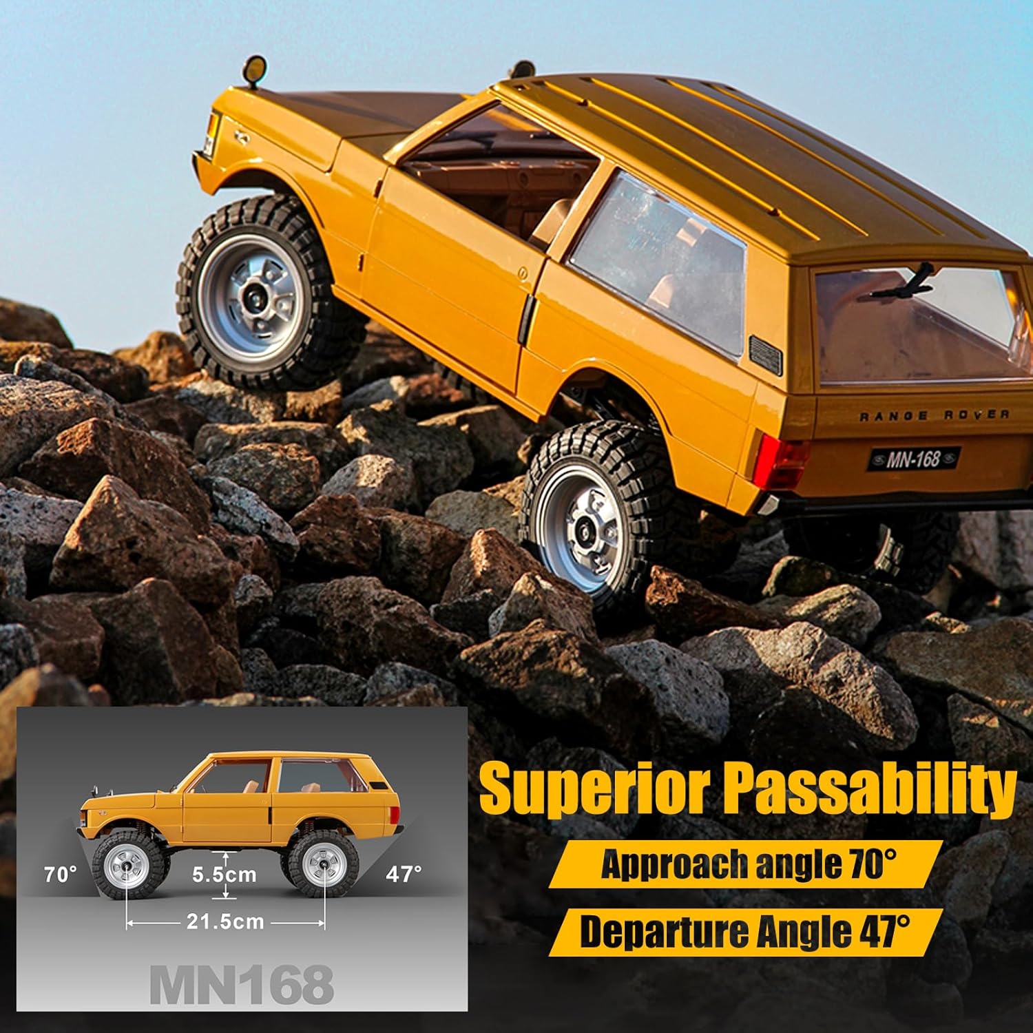 MN-168 1/12 RC Crawler, Ranger Rover 1970 RC Truck 4x4 Off Road Car 2.4GHz RC Rock Climber Vehicles with 7.4V 1200mAh Battery RTR for Adults (Blue)