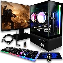 SAAV Paquete de PC para juegos X10 con monitor de 22 pulgadas, PC para juegos preconstruida, AMD Ryzen 5 5500 4.20GHz Boost, tarjeta de video GeForce RTX 5060 8GB GDDR7, 32GB DDR4, 1TB NVMe SSD, Wi-Fi