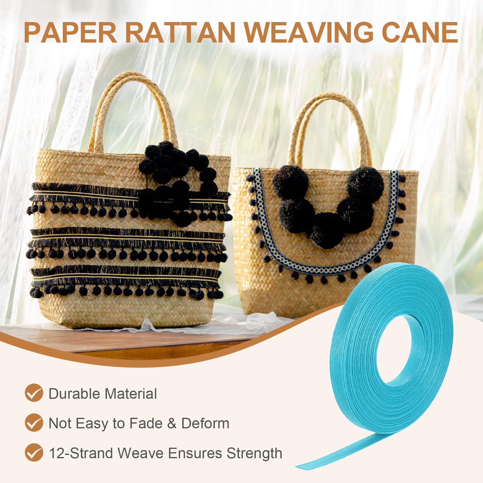 PATIKIL 16.4 Yards x 0.6" Paper Rattan Weaving Cane - Image 3