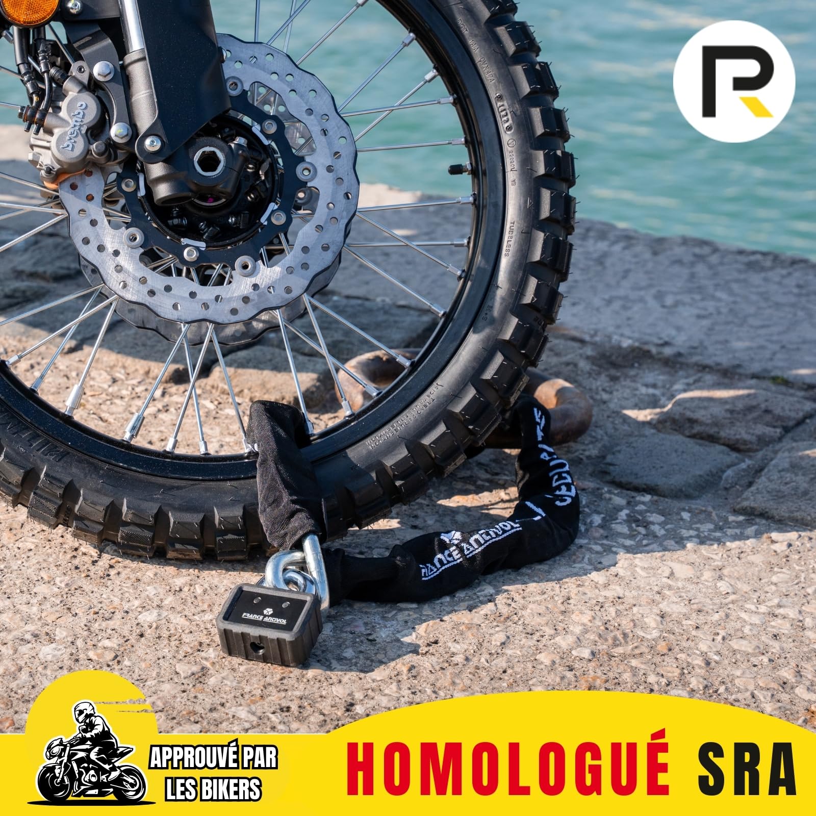 Chaine Antivol Moto SRA Longueur 120cm - Ø15mm - Chaine Antivol Moto en Acier Cémenté Conforme Aux Normes de Sécurité Française Pour Moto et Scooter - Clé réversible (Chaine ELITE MC 15120)