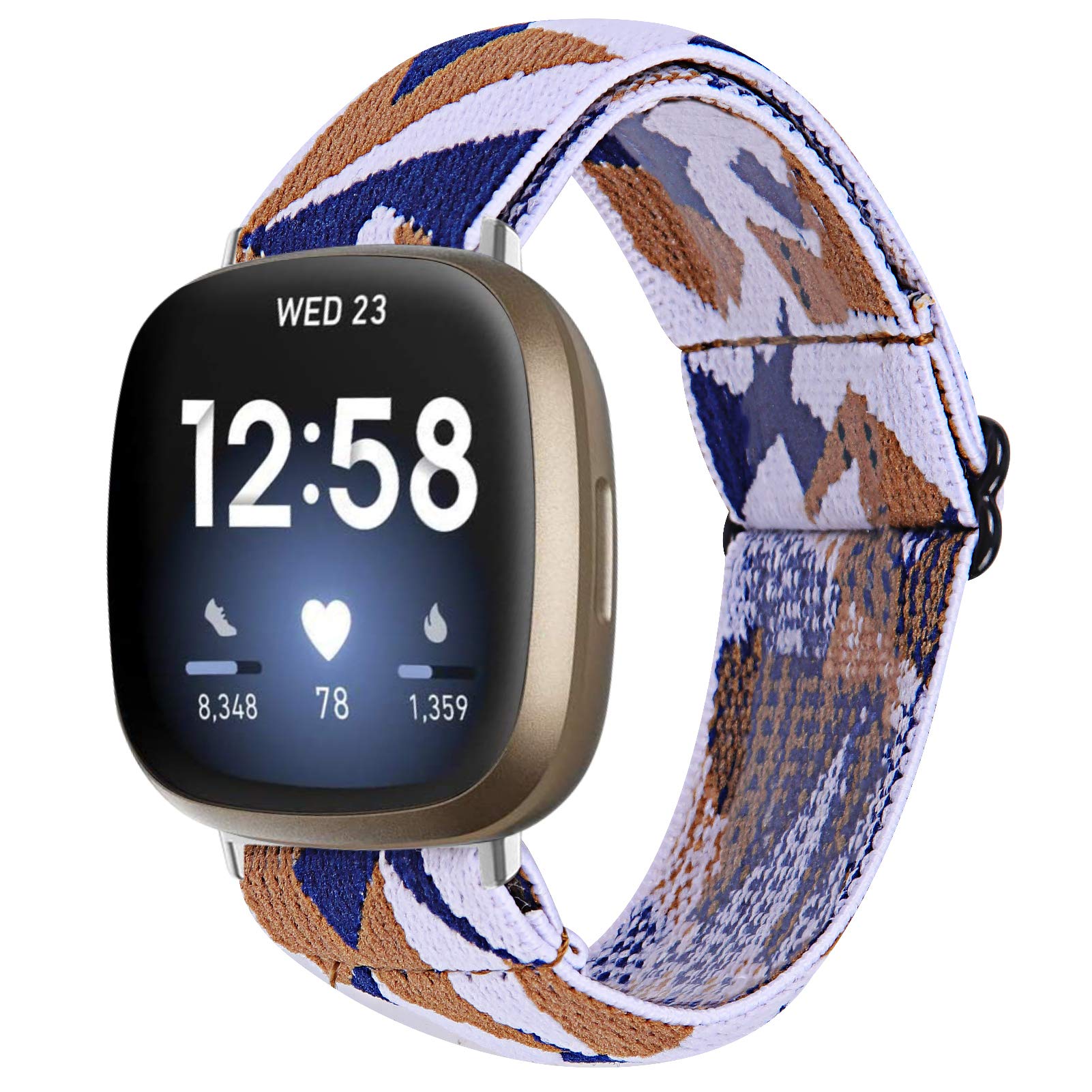 TRISTRAPS Nylon Watch Strap Compatible with Fitbit Versa 3/Sense Strap,Soft Elastic Breathable Replacement Sport Wristbands for Men/Women,18 Colours for Chosen (Blue+white+brown)