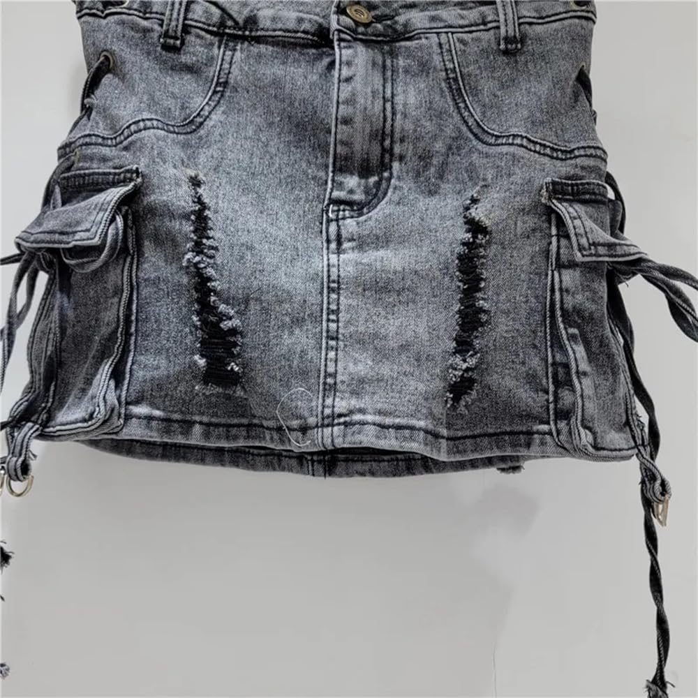 Amazon.com: Women's Denim Skirt Lace-up Wrap Hip Slim A-line
