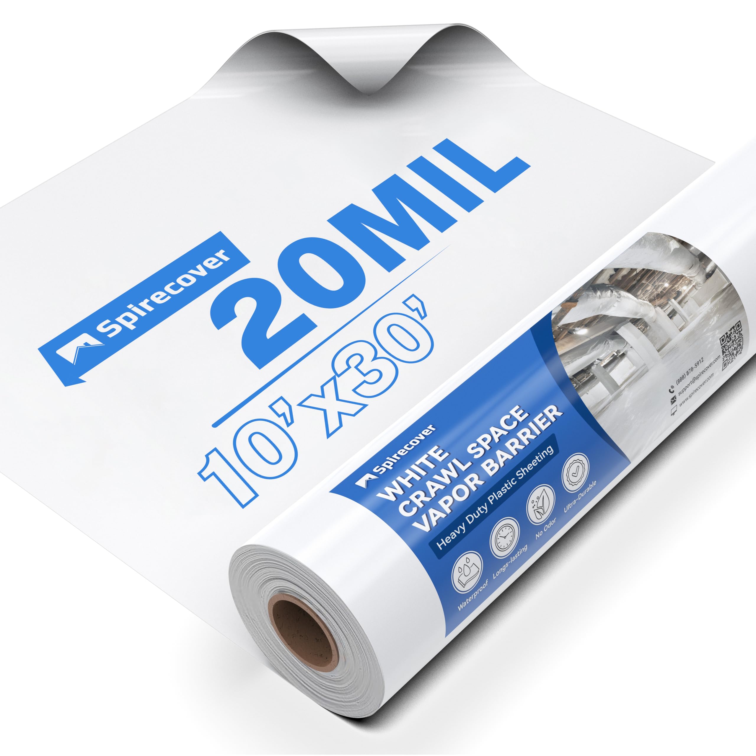 White 20 Mil Plastic Sheeting, 10x30', Crawlspace Vapor Barrier