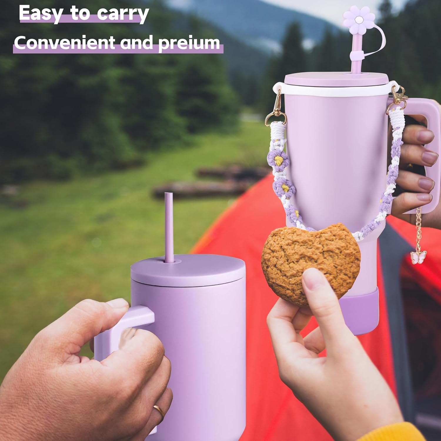 40 oz Tumbler with Handle Straw and Accessories, Drop & Abrasion Resistant, Vacuum Double-Layer Insulation, Ideal for Camping, Fitness, Outdoor Use - Image 9