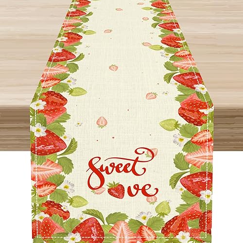 Miniatura 18 de Bonito camino de mesa de fresa, rosa retro de los años 70, diseño floral de verano de los años 70, decoración de mesa auxiliar para el hogar,