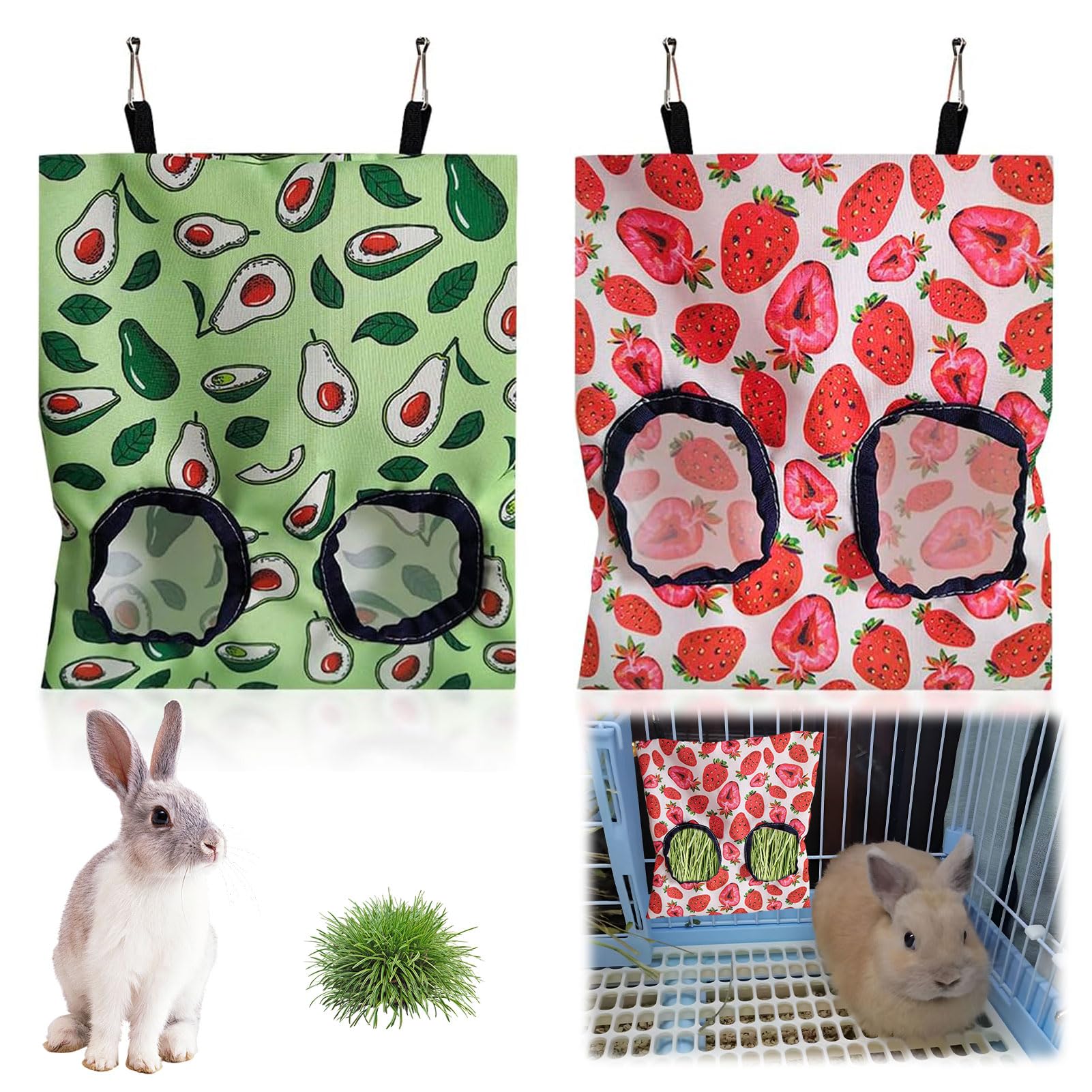 Rabbit Hay Feeder,2 PCS Guinea Hay Feeder,Hanging Hay Bags with Storage Pouch,Rabbit Hay Rack for Guinea Pigs Bunnies,Chinchillas and Hamsters