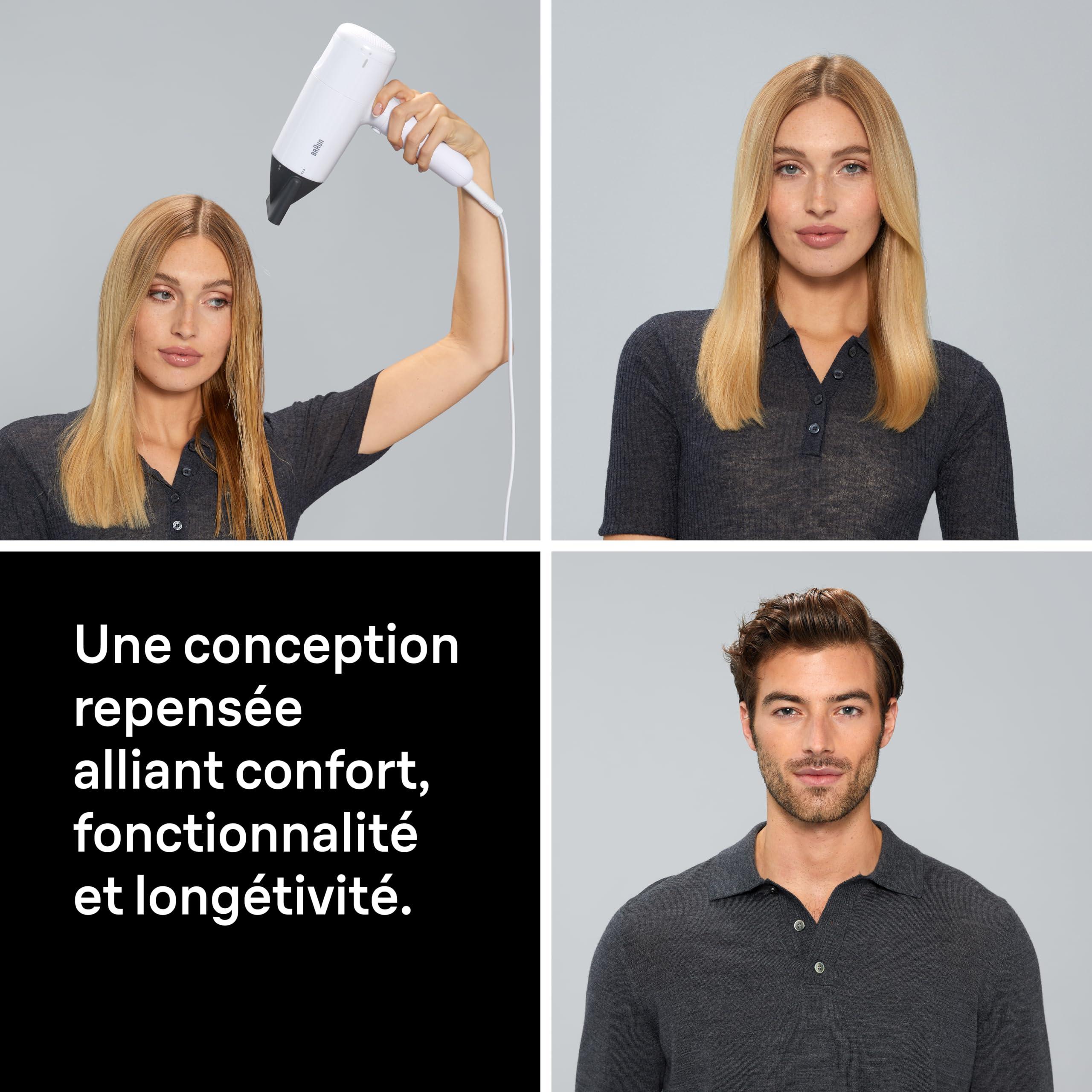 Sèche-Cheveux Braun HD2.21, Puissant avec Diffuseur et Concentrateur, Technologie IONTEC, Moteur 2200W avec 3 Réglages de Températures et 2 Vitesses, Finition Blanc Brillant, BRHD226
