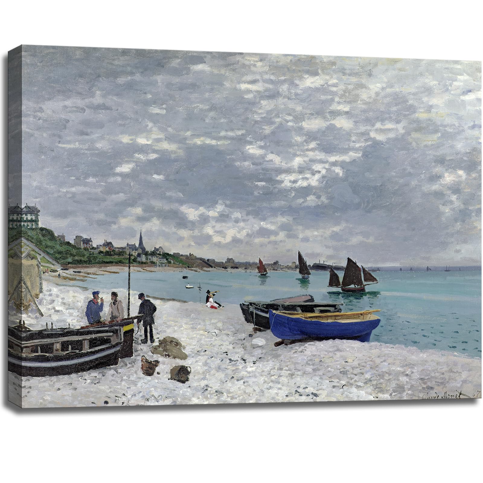 msspart The Beach at Sainte Adresse by Claude Monet Canvas Wall Art, Vintage Nature Classic Painting Artwork Landscape Picture Print for Bedroom, Bathroom, Office Decor - 12"x16"