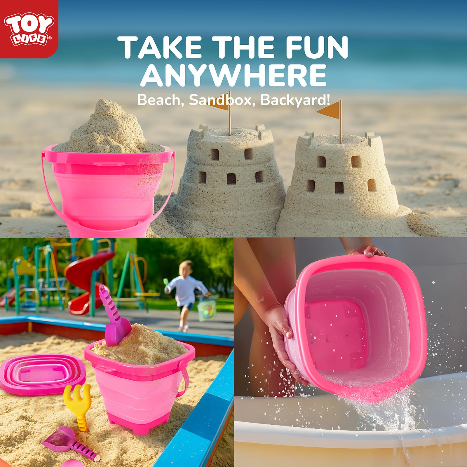 TOY Life - 23-teiliges Einhorn-Strandspielzeug-Set für Kinder von 4 bis 8 Jahren, faltbares Sandspielzeug mit Silikonwannenschaufeln und Sandburg Bausatz, Spielzeug
