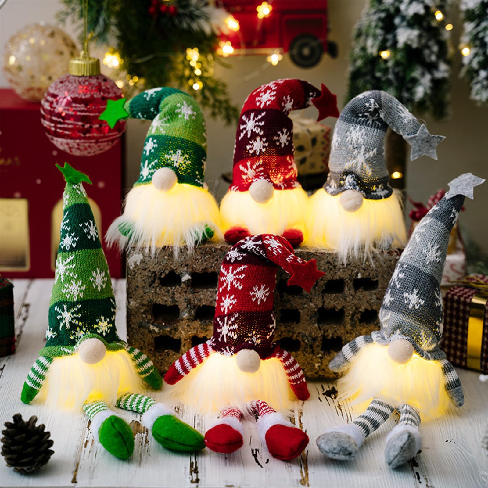 UCAMP Gnomos Navidad 6 Piezas,Elfo Navidad Muñeco Luces,Gnomo de Navidad,Decoración de Papá Noel con LED,Navidad Decoración Casa Interior,Peluche de Santa Gnomo Regalo para Niños Familia Amigos