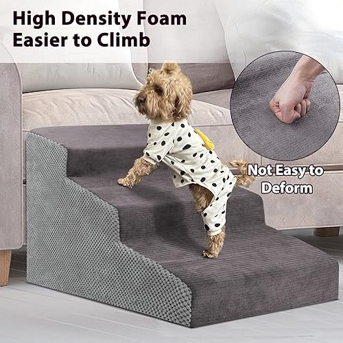 Miniatura 4 de TNELTUEB Escaleras y rampa para perros para camas y sofás de hasta 24 pulgadas de longitud, escalones de 3 escalones para perros pequeños, escaleras