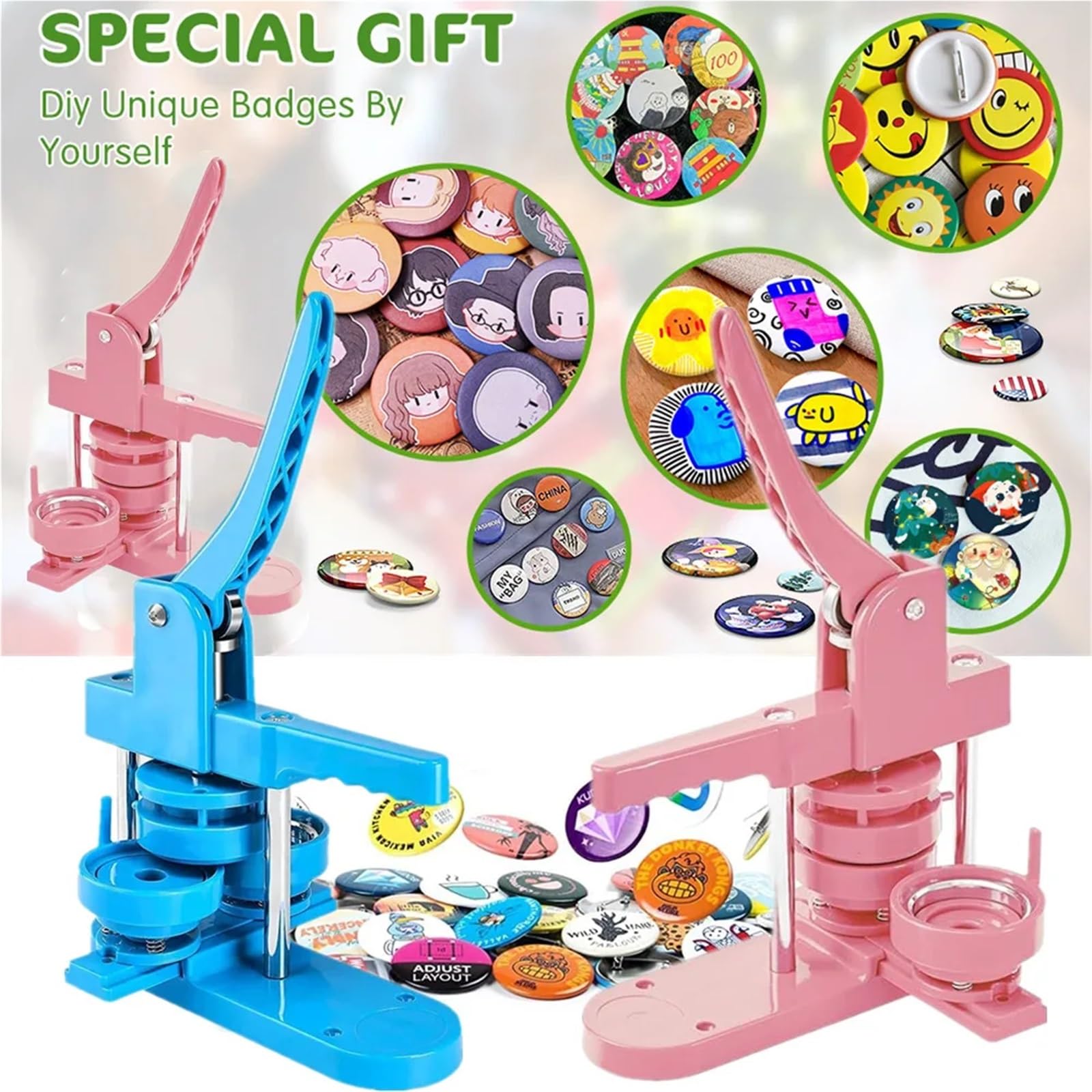 Badge Maschine Abzeichen Button Maker Maschine 25 + 32 + 58 MM DIY Brosche Button Abzeichen Maker Pin Maschine Magnet, der Maschine Badge Making Kit(25MM Pink)