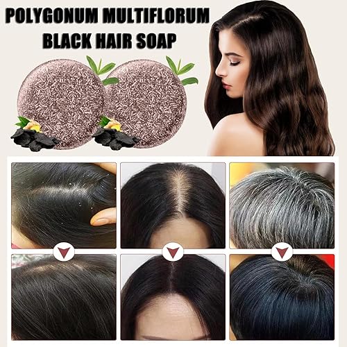 Miniatura 3 de Champú de cobertura de cabello gris, 2 unidades, barra de champú para oscurecer Shouwu para cabello gris, jabón natural para el cabello hidratante e
