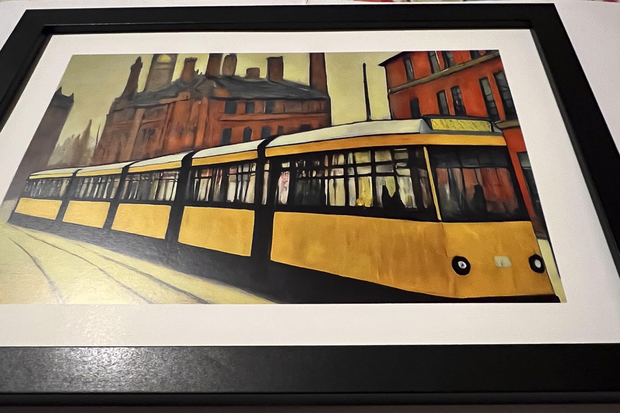 Greetingles Lowry-Style Framed Print. Beautiful Black Ash Frame (Lowry, LS Metrolink Tram), 34L x 24W cm - Image 3